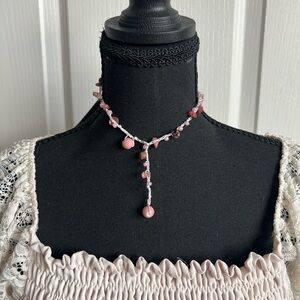Handmade Pink Beaded Lariat Necklace - Women Jewelry